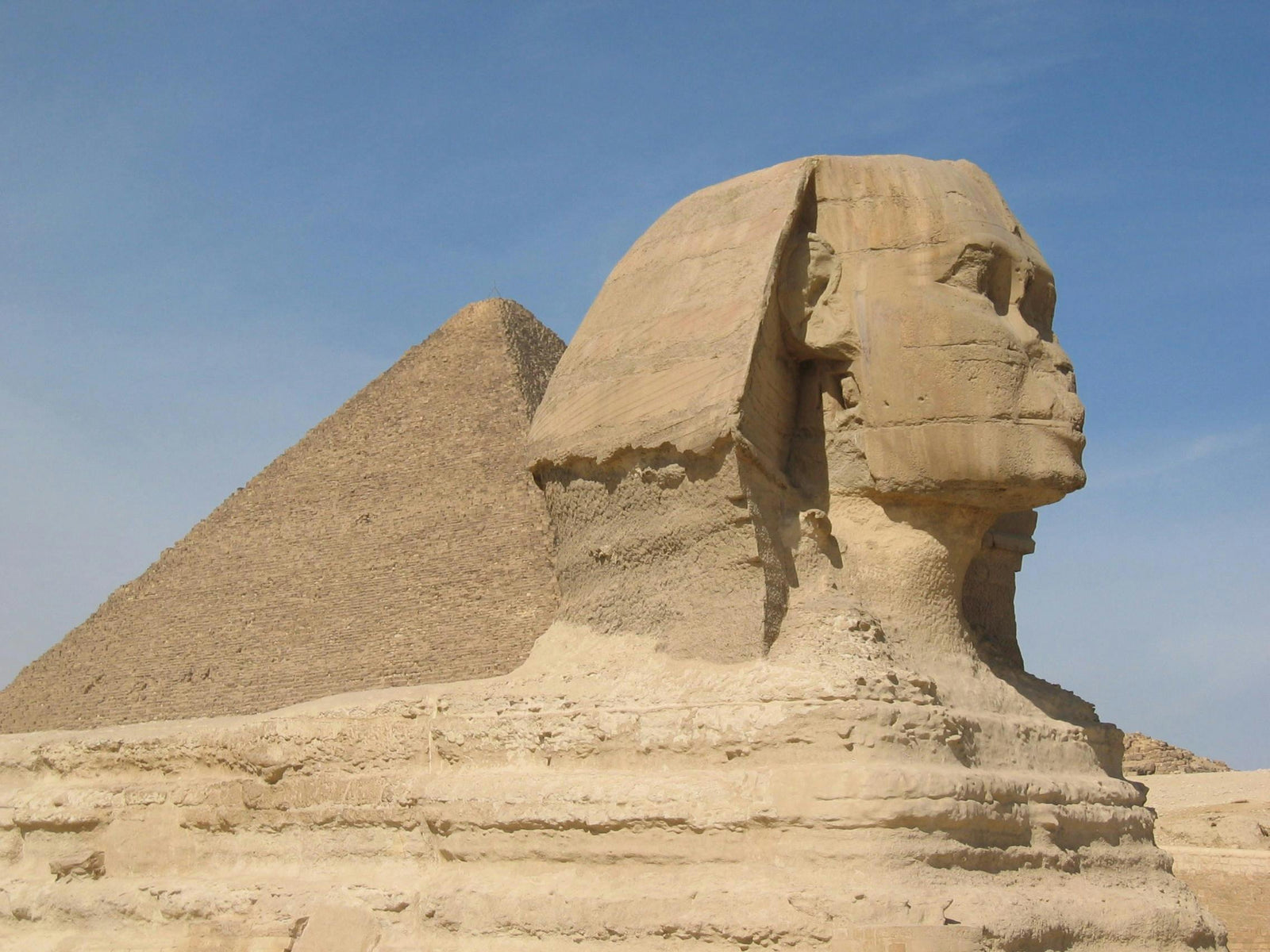 The Sphinx and the pyramids in the background